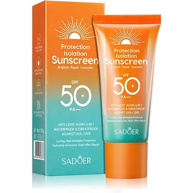 SADOER Spf 50+ crème solaire pour protection faciale soin solaire double tube multi effet PA +++ crème solaire faciale bloqueur solaire