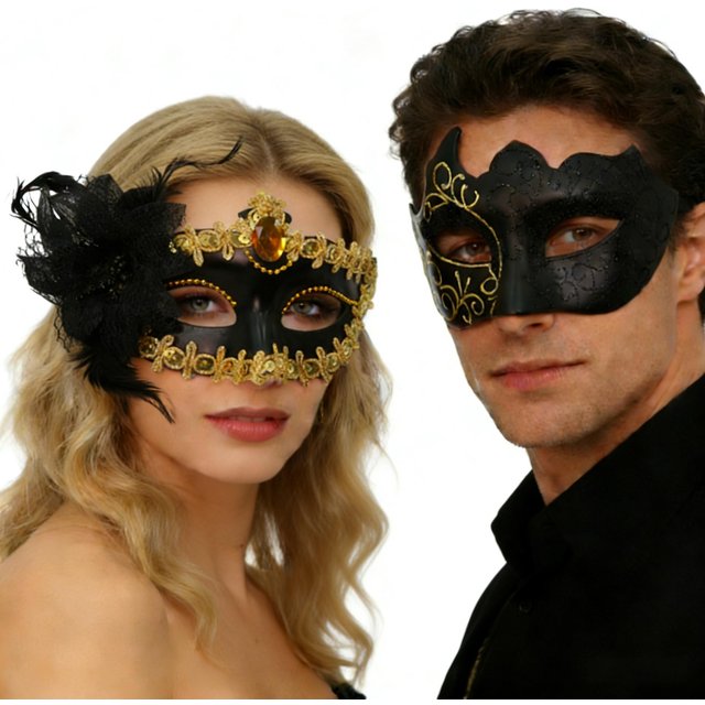 2Pcs Men Women Half Face Masks Couple Masks Sexy Painted Masquerade Mask Wedding Carnival Performance Costume Prom Party Supply