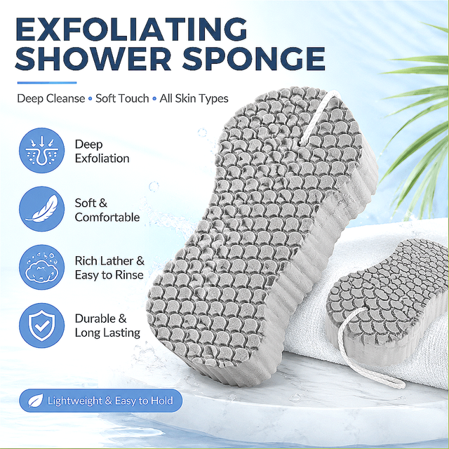 Exfoliating Bath Sponge & Body Scrubber | Soft Shower Washcloth for Skin Care, Reusable Bath Scrubbing Tool for Relaxing Show