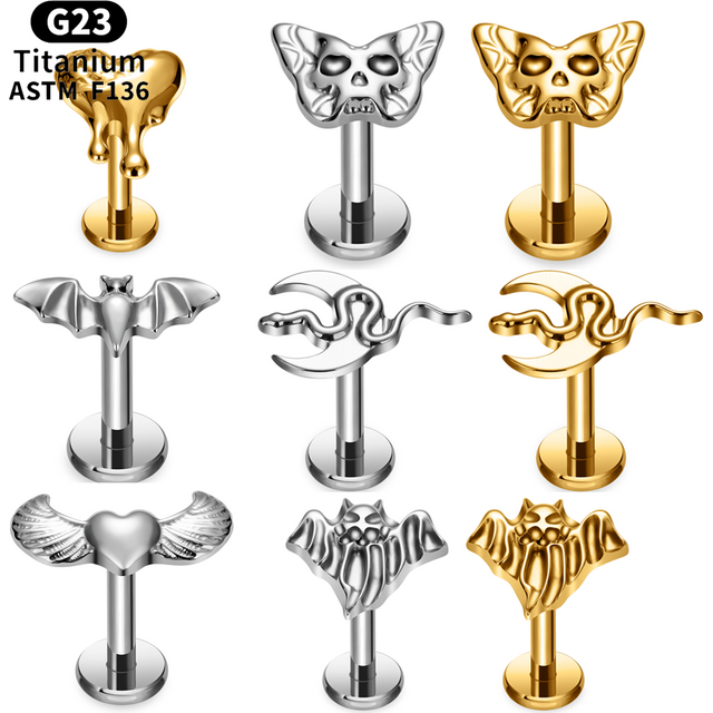 ASTM F136 Titanium Bat Snake Facial Features Lip Stud Cartilage Labret Ear Studs Tongue Helix Threaded Piercing Jewelry