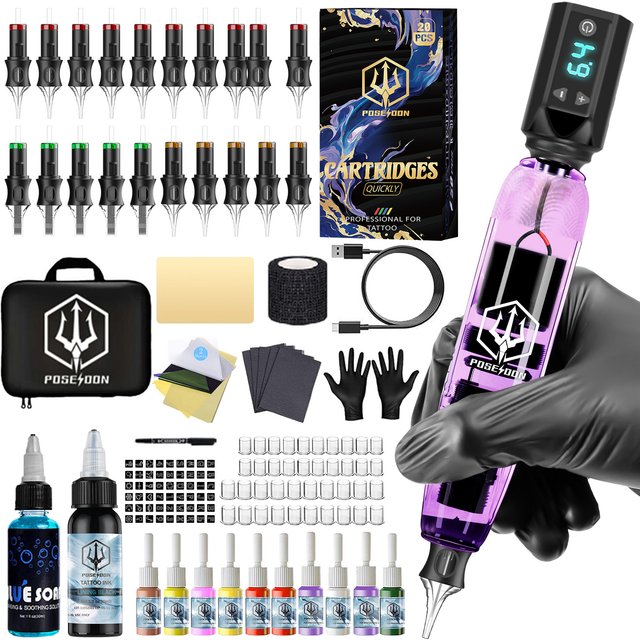 Tattoo Kit POSEIDON V5 Cool Tattoo Pen Kit For Permanent Makeup Tattoo Machine Kit Good Quality Tattoo Power Supply Tattoo Gun K