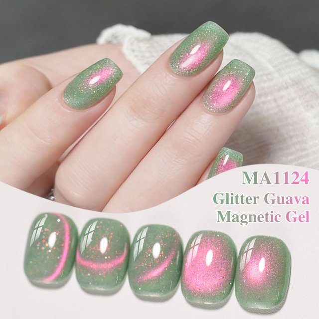Glitter Guava Cat Magnetic Gel Nail Polish Jelly Gardient Glitter Magnetic Semi Permanent Soak Off UV Gel Varnish Nail Supplies