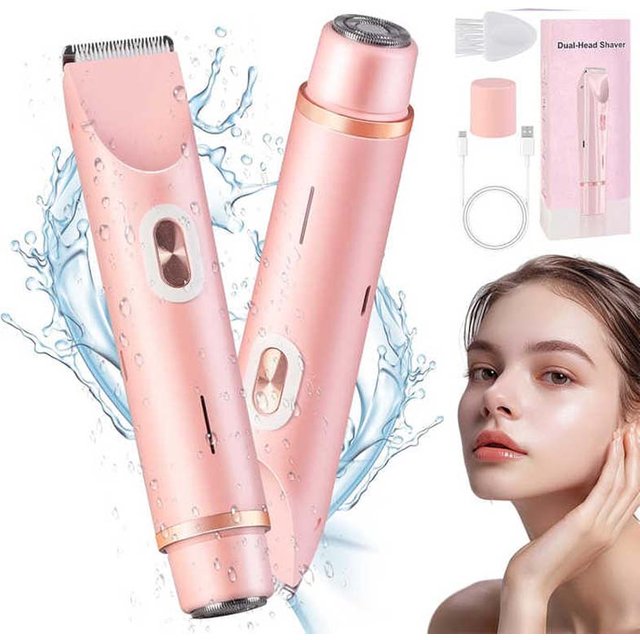Electric Rerchargeable Lady Razor Double-Headed Waterproof Bikini Trimmer Shaver 2-In-1 Body And Facial Hair Removal Trimmer