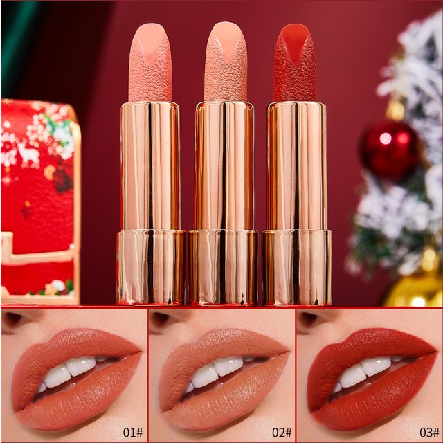 3 Colors Matte Lipstick Set Lip Stick with Red Chain Bag Package Non-Stick Cup Long Lasting Retractable Red Lipstick Set 3.5gx3