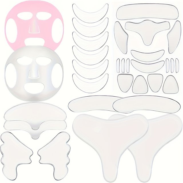32Pcs Facial Chest Neck Silicone Pad Reusable Face Forehead Patche Facial Sleeping Mask Cover for Smoothing Chest Neck Eye Mouth