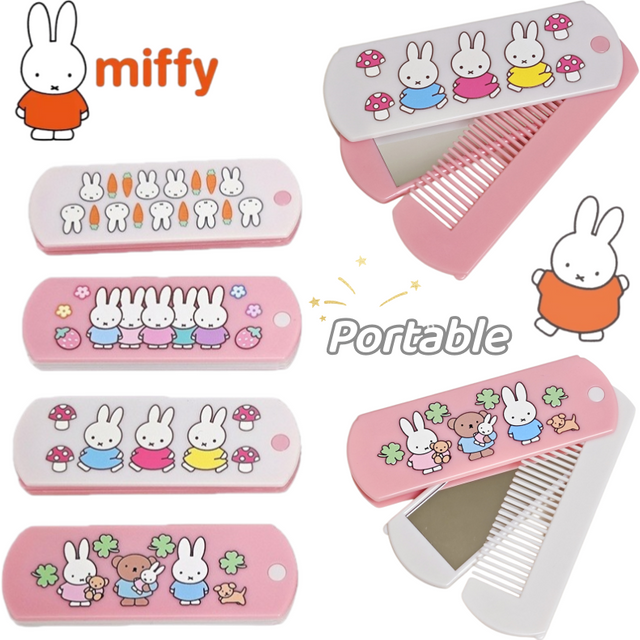 Miffy comb mirror cute cartoon rabbit print stylish high-look makeup mirror sweet and portable perfect for students and bangs