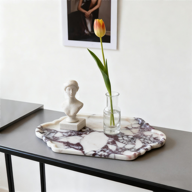 Calacatta Viola Natural Marble Tray, Multi-Scene Organizer for Vanity, Bathroom,home Holds Perfume, Cosmetics, Jewelry, Coffee