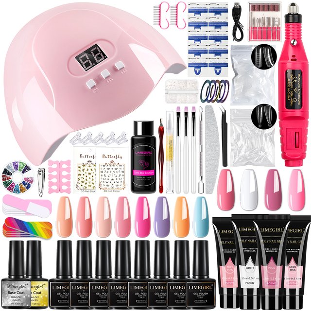 LIMEGIRL Nail UV Gel Polish Set With UV Lamp And Drill Machine Base&Top Coat for Manicure Gel Nail Polish Soak Off Acrylic Kit