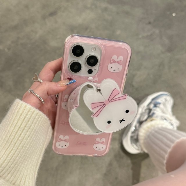 Cute Cartoon Pink Miffy Magnetic Magsafe Wireless Charge Phone Case For iPhone 16 15 14 13 17Pro Max Rabbit Make Up Mirror Cover