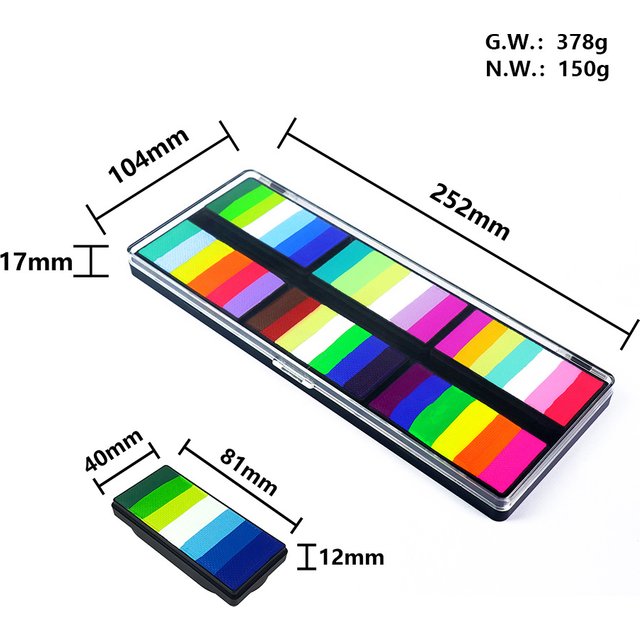 2 in 1 Professional Face Paint 12 Rainbow Kit Water Activated Eyeliner Body Art Pressing Face Painting Palette