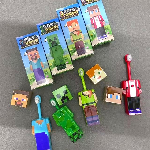 2026 Hot Anime World Scalable Toothbrush Cute MC Figures Transformable Soft Bristled Toothbrush Fine Bristled Gifts