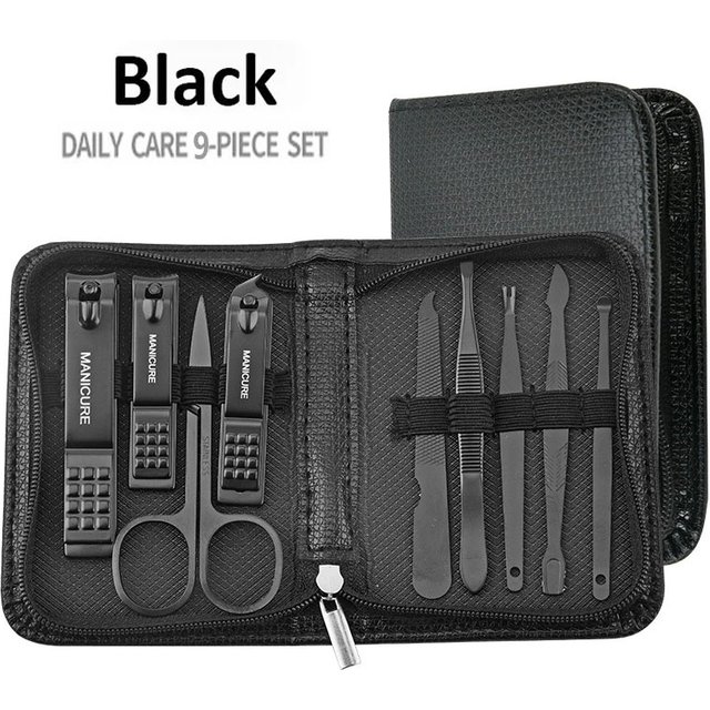 *2027new 6-9 Pcs Manicure Set With Leather Case Professional Foot And Face Care Tool Kits Stainless Steel Nail Clipper Sets Gift