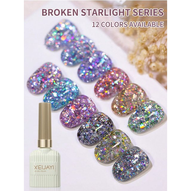 12pcs 15ml Broken Straight Series Glitter Silver Gel Nail Polish Semi-permanent Varnish Soak Off Nail Art Base Top Coat