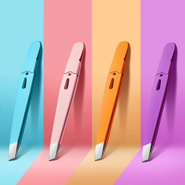 Colorful Stainless Steel Slanted Eyebrow Tweezers Precision Hair Removal Makeup Tool