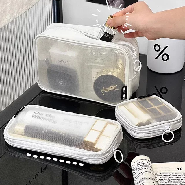 3PCS Makeup Brush Travel Case Cosmetic Toiletry Bag Organizer Men Women Beauty Tools Zipper Mesh Pouch Wash Storage Accessories