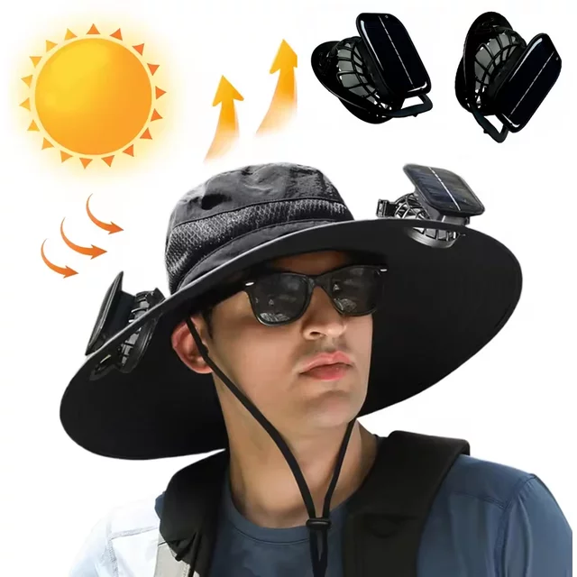 Solar Fan Fishing Cap Hiking Sunscreen Fisherman Sunshade Hat Portable Solar Charging Cap with Fan Suitable for Outdoor Camping