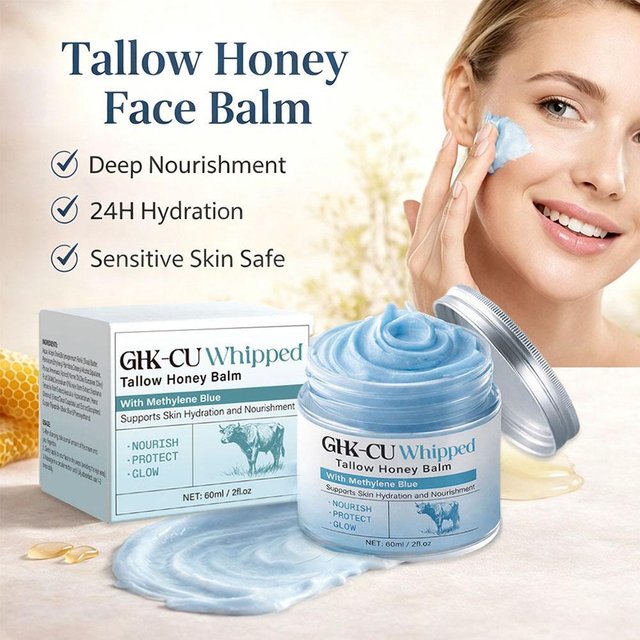 GHK-Cu Whipped Beef Tallow Honey Balm With Methylene Blue Copper Peptides Moisturizer Skin Nourish Repair Cream 60ml