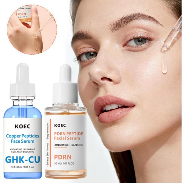 30ml Hydrating Repairing Collagen Boosting Essence PDRN Peptide Serum Adenosine Caffeine GHK-CU Blue Copper Peptides Face Serum