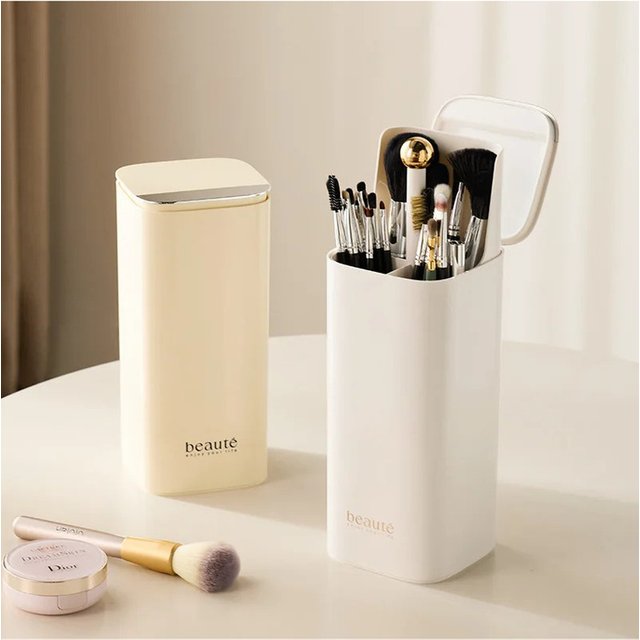 Automatic Lifting Makeup Brush Organizer Four Grid Storage Cosmetic Tools eyeliner eyebrow pencil dust-proof brush bucket