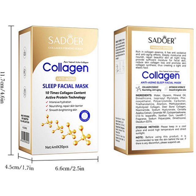 20pcs SADOER Collagen Sleeping Facial Masks Face Skincare Moisturizing Brightening Firming Hydrating Face Mask Facial Skin Care