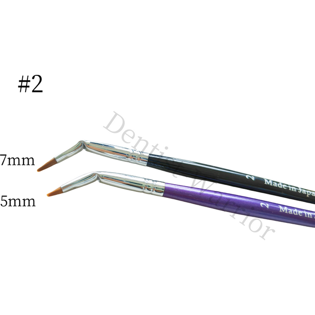 Dental Curved Brush Pens Skyists Nylon Hair Brushes #2 Denture Lab 5/7mm length hair