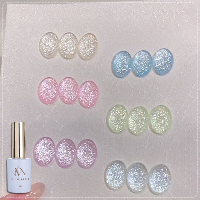 MN 12ML 2026 New Cherry Lotus Fine Glitter Gel Nail Polish, Trendy Skin-Brightening Blue Pink Glitter Crushed Diamond Nail Art