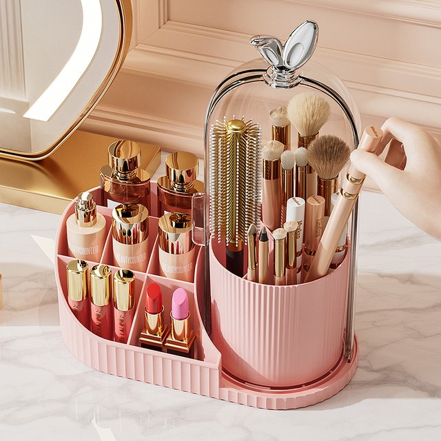 Multifunctional rotating storage box with drawers, toothbrush holder with sliding cover, - 360-degree rotation ° Rotating storage tool, dustproof bathroom vanity storage box, can store toothbrushes,