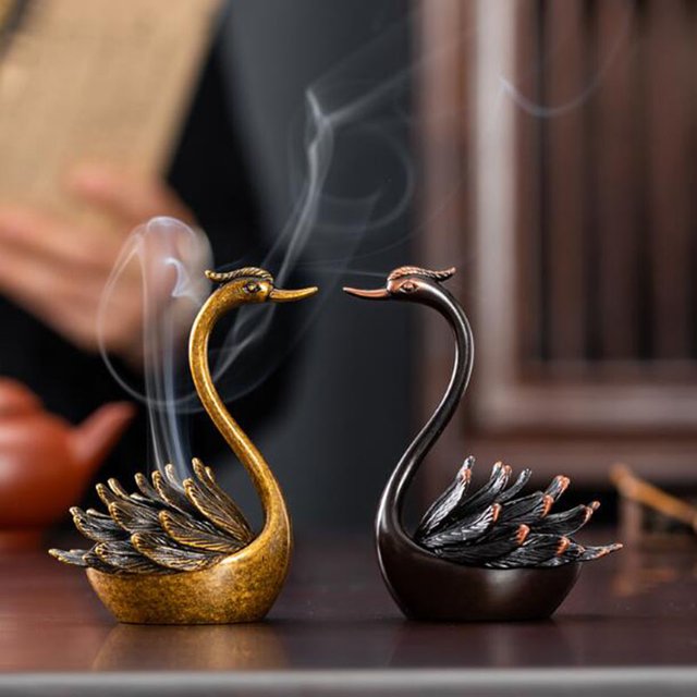 Porte-encens créatif en bobine de cygne en métal, encensoir parfumé à reflux pour fumer, ornements de bureau, brûleur d'arôme, décoration de maison de thé