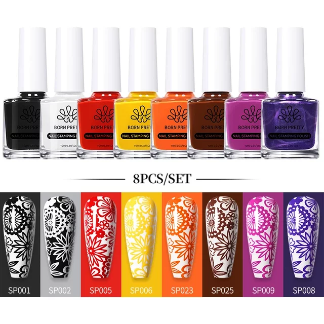 BORN PRETTY 10ml Stamping Nail Polish Set Gold Silver Black White Color Nail Printing Polish DIY for Nail Plate Design Varnish