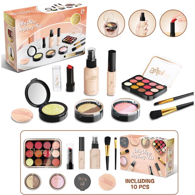 10 Pcs Simulation Girl Beauty Play Cosmetics Set Educational Makeup Toys Princess Play House Cosmetics Bag Gifts for Kids Girl