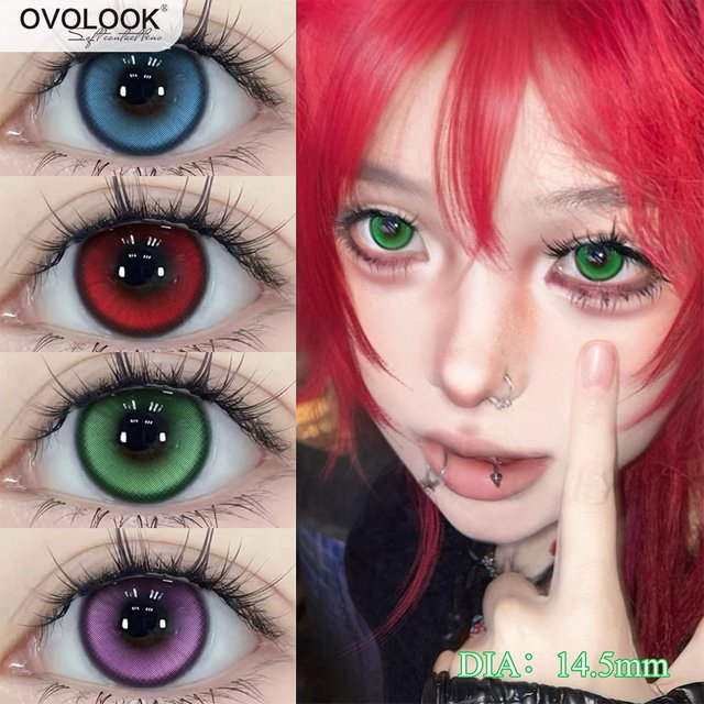 OVOLOOK-2pcs/pair Colored Contact Lenses for Makeup Eyes Cyber Series Halloween Beauty Red Contact Lenses Purple Myopia Lens
