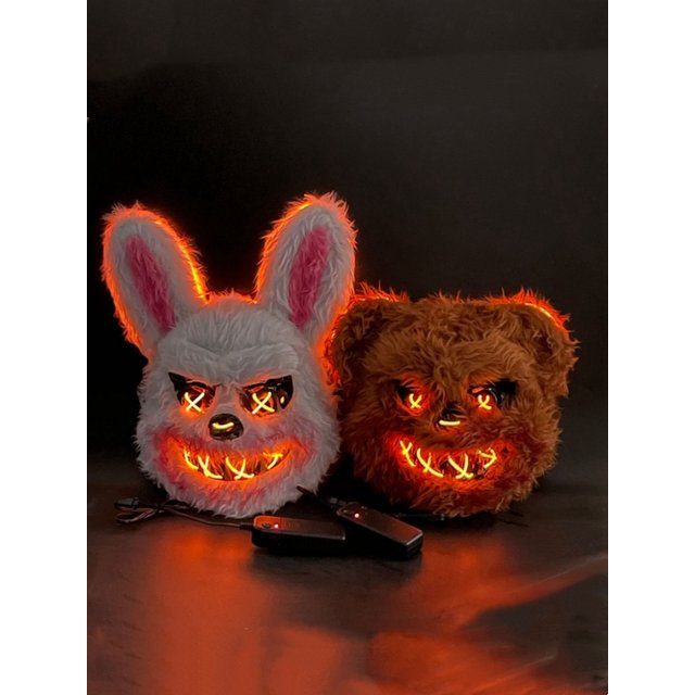 Halloween Cosplay Face Mask With Light Party Stage Make-up Scary Bear Rabbit Cartoon Head Cover Carnival Costume Masquerade Prop