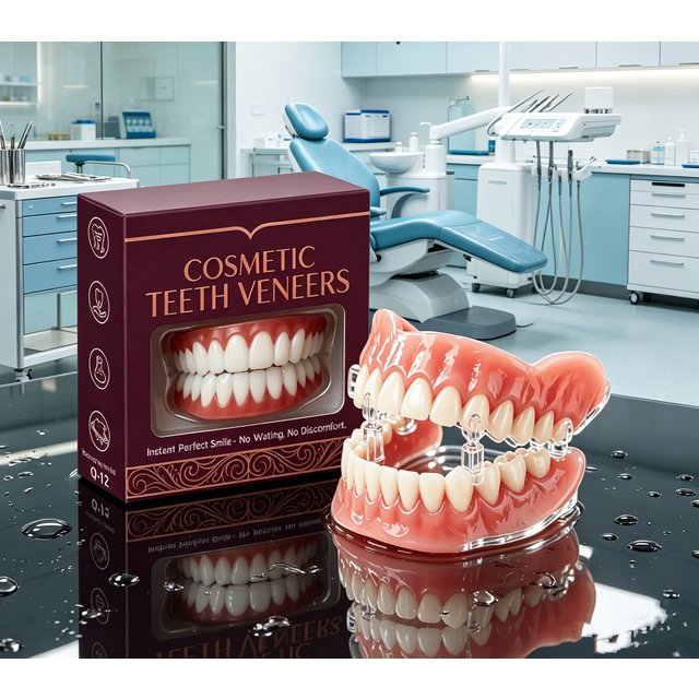 Cosmetic Teeth Veneers Full Set Natural Silicone Dentures Upper & Lower Instant Confidence Smile Comfort Fit for Adult