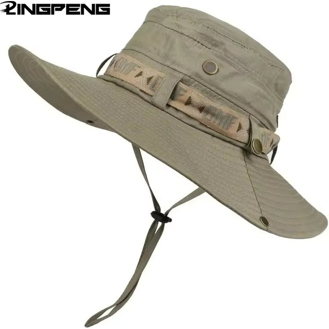 Summer Men's Bucket Hat Outdoor UV Protection Wide Edge Panama Hiking Hat Mesh Fisherman's Hat Beach Sunscreen Hat