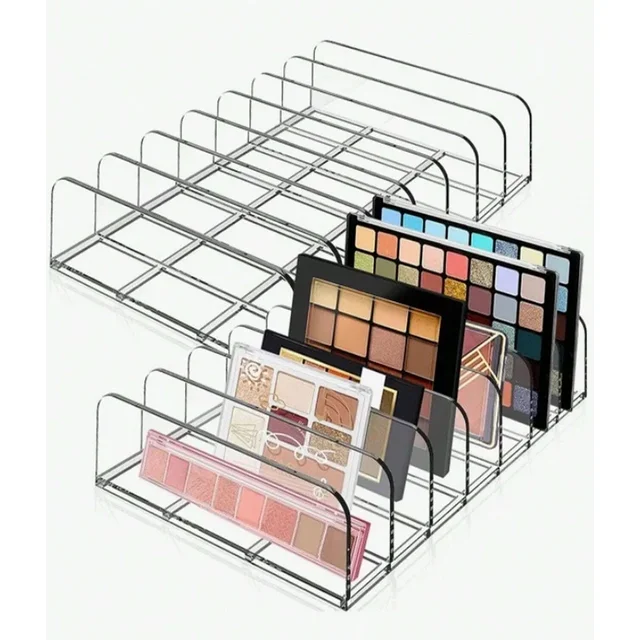 7-Compartment Transparent Makeup Organizer for Eyeshadow Palette and Cosmetics, Vanity Table and Bathroom Countertop Storage Box