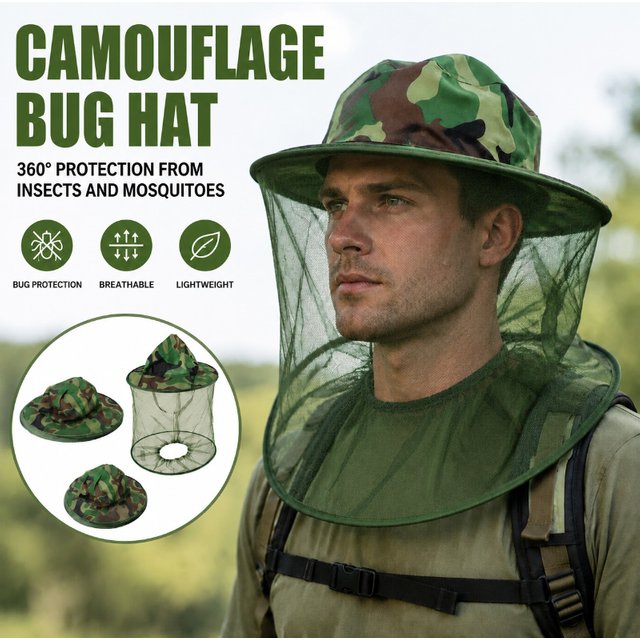 Camouflage Beekeeping Protective Bee Hat Insect Mesh Face Hat Anti-Mosquito Shawl Hat Outdoor Fishing Face Mask Hat