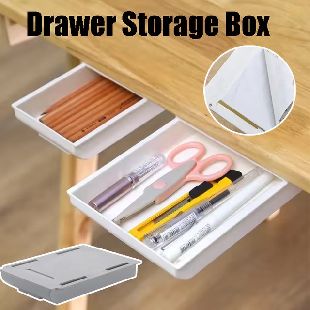 Desktop Hidden Drawer Organizer Under-Desk Slide-Out Storage Tray for Makeup Office Supplies Small Item Control