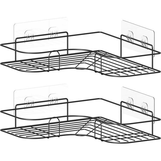 2PCS Bathroom Corner Triangle Shelf Wall Mounted Storage Shelves Shampoo Holder Cosmetic Rack Iron Shower Drain Basket Organizer