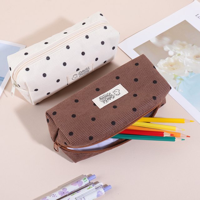 Cute Polka Dot Pencil Case for School & Office Zipper Pouch Organizer for Pens,Pencils,Makeup Brushes,Gift for Students & Women