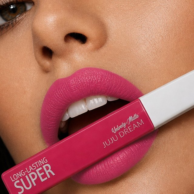 JUJU DREAM Matte Liquid Lipstick Hot Pink Long Lasting Waterproof Velvet Lip Gloss