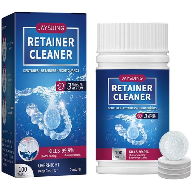 Denture Cleansing Tablet 100 Tabs Cleanser Whitening Remove Bad Odors Oral Cleaning Care Fresh Breath Cleaning Stains