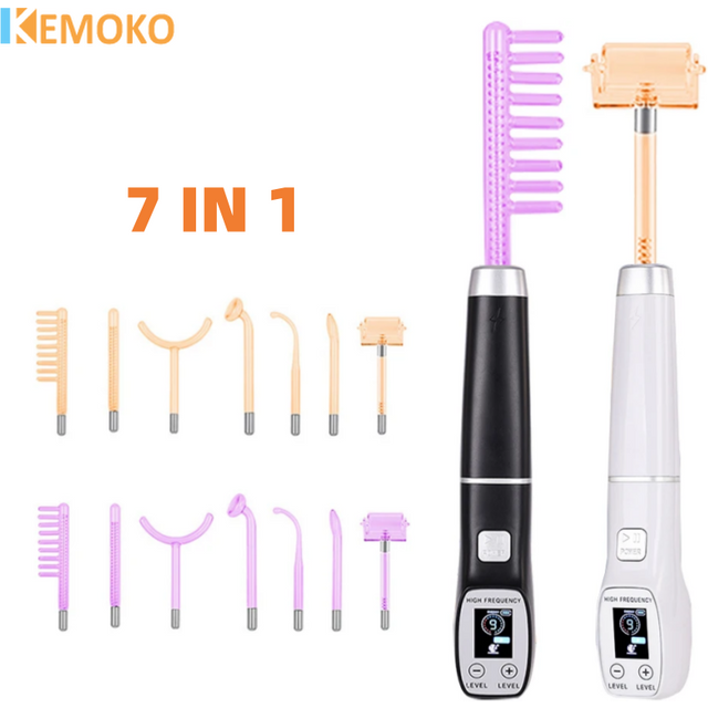 7 IN 1 High Frequency Electrode Wand Machine Neon Electrotherapy Glass Tube Acne Spot Wrinkles Remover Facial Beauty Care