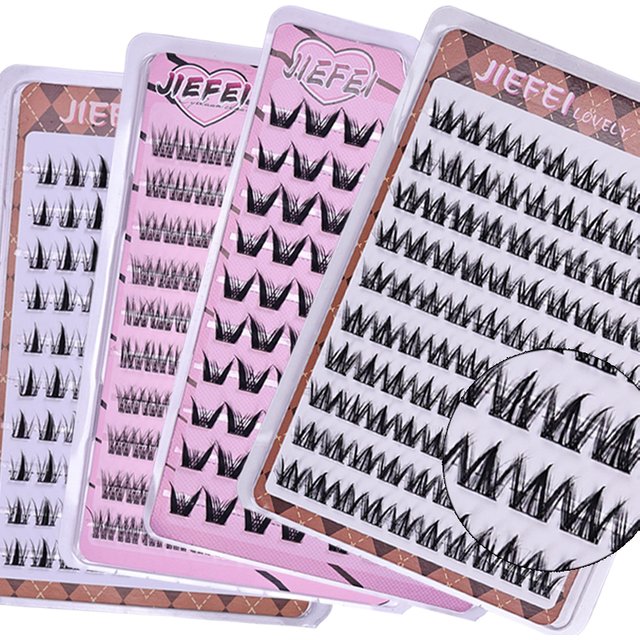 Self-adhesive Single Cluster Lashes 10Rows C curled Glue-free False Eyelashes Reusable DIY Eyelash for Daily Makeup & Beginners
