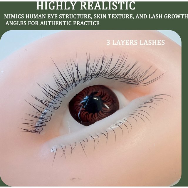 3D Highly Realistic False Eyelash Mannequin Flat Doll Head Korean Makeup Practice Tool for Lash Artists Eyelash Graft Training