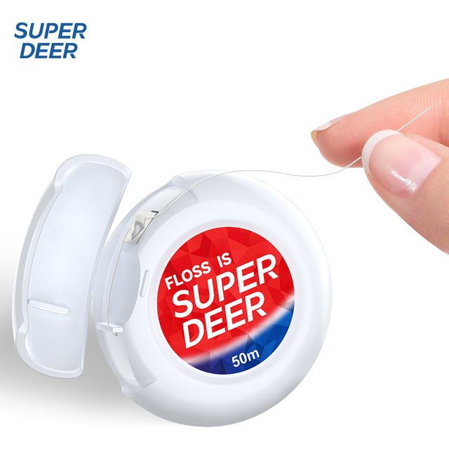 Super Deer 50M Dental Floss Roll Portable Free-cutting Interdental Cleaning Floss Roll Fresh Breath Oral Care Tool