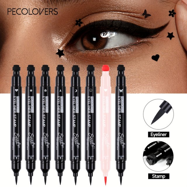 Stylo Eyeliner 2 en 1 avec Tampon Papillon et Étoile et Lune, Crayon Eyeliner Liquide Noir, Imperméable, Longue Durée, Maquillage Impeccable