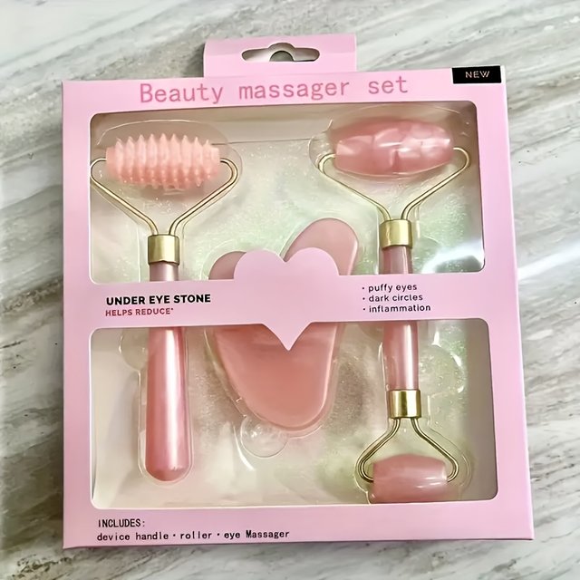 Facial Roller Set, Heart Face Massager, Body Gua Sha, 4 Seasons Double-Ended Beauty Stick Tools for Skincare