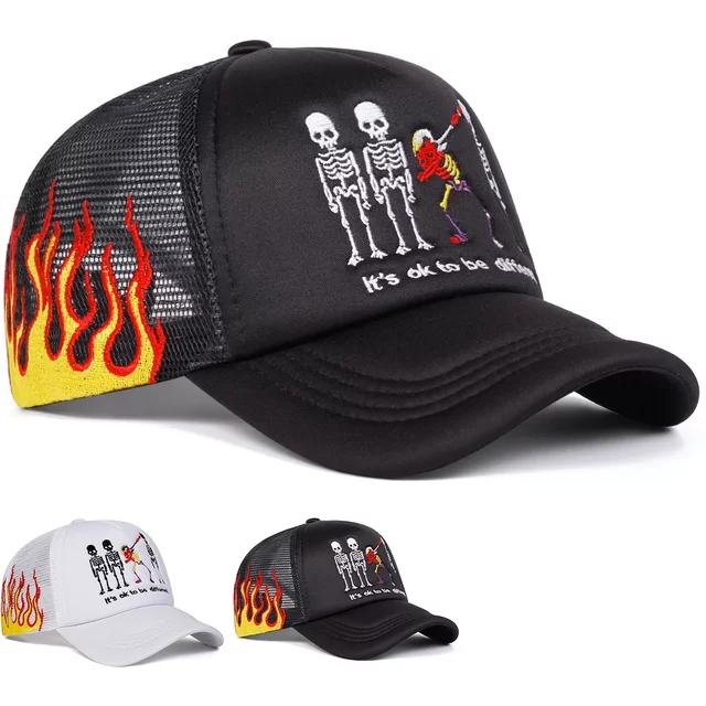 Unisex Skeleton Embroidery Baseball Net Caps Spring Summer Outdoor Adjustable Casual Hats Dad Hat Sunscreen Hat