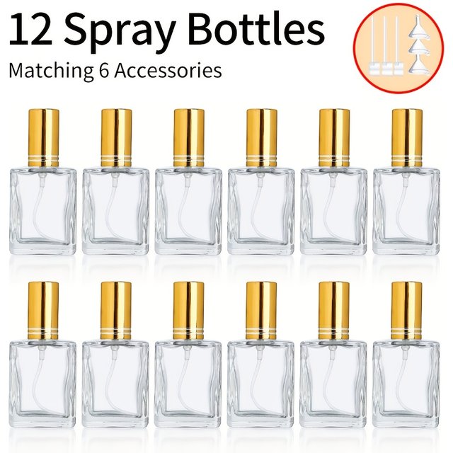 Flacon pulvérisateur de parfum transparent de 15ml, 12 pièces + 6 accessoires, comprenant 12 flacons, 3 entonnoirs et 3 sous-emballage d'artefacts