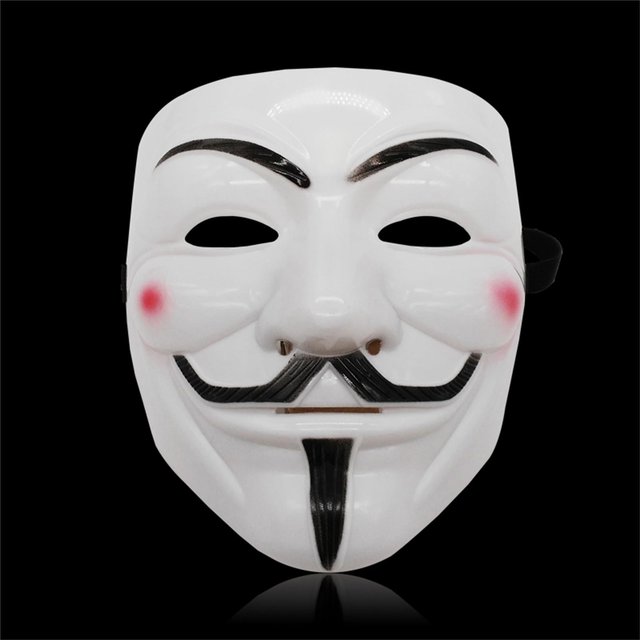 Masque facial d'halloween noir et blanc V pour hackers Vendetta, masque Cos pour fête Cosplay